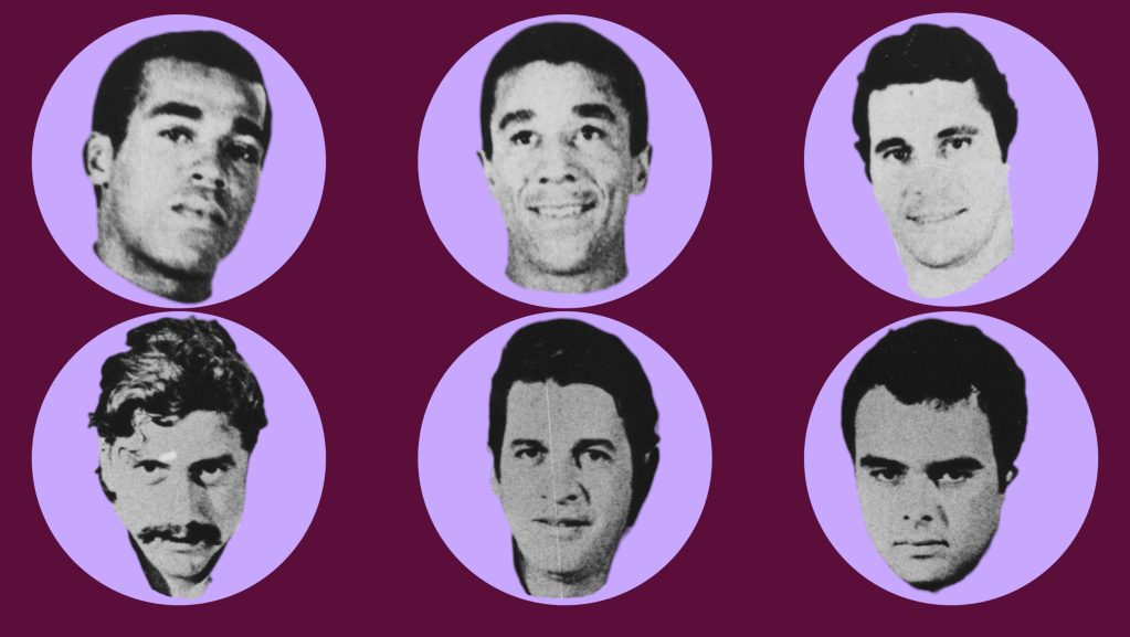 Denílson Rei Zulu, Flávio Minuano e Antônio Clemente; Hugo Carvana, Ronaldo Bôscoli e Carlos&nbsp;Leonan.